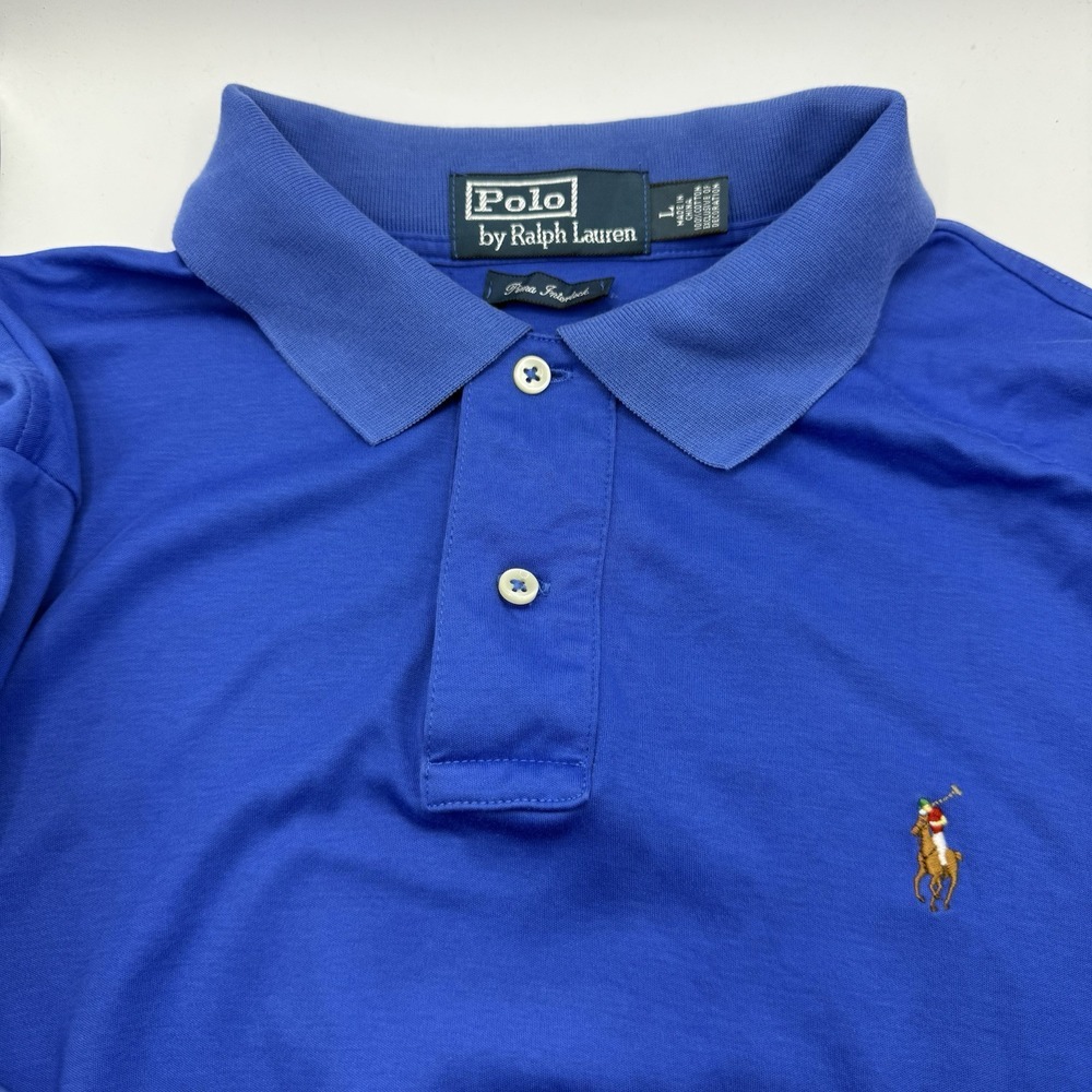 Polo Ralph Lauren Polo Shirt Mens Large Blue Pima Interlock Casual Preppy Pony - Picture 7 of 7